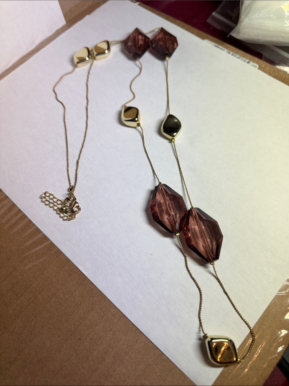 Vintage Gold-Tone Necklace with Rose-Brown Faceted Beads - Women Jewelry